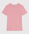 Damen-T-Shirt L’ICONIQUE aus einfarbiger Baumwolle mit Pikotkante rosa CHARME