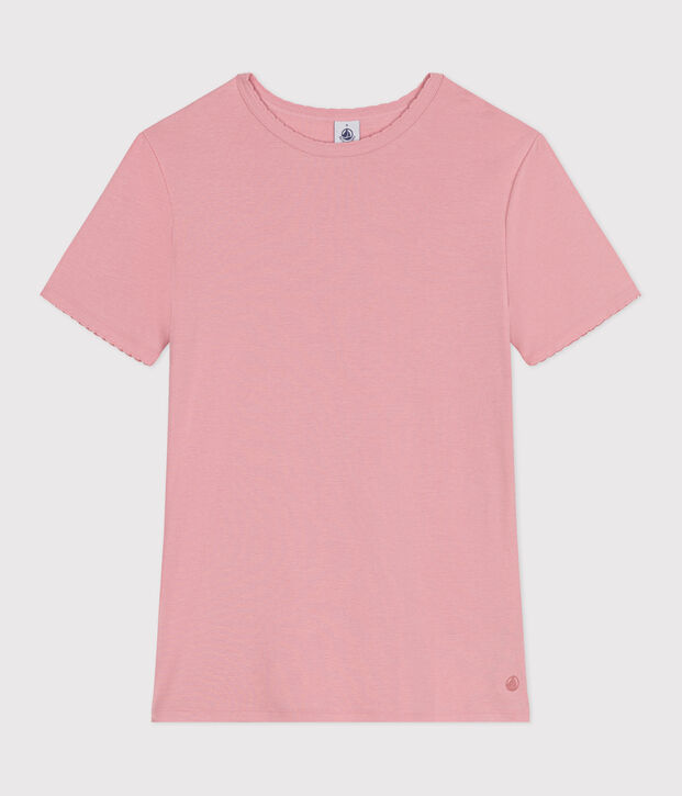 Damen-T-Shirt L&rsquo;ICONIQUE aus einfarbiger Baumwolle mit Pikotkante rosa