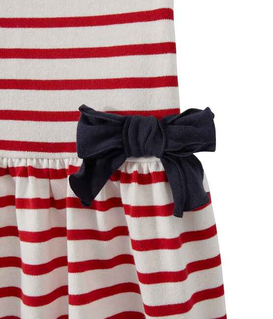 Gestreiftes Mädchen-Kleid weiss MARSHMALLOW/rot TERKUIT