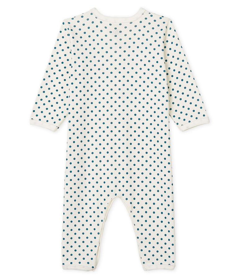 Baby-Strampler ohne Fu&szlig; aus Rippstrick f&uuml;r M&auml;dchen weiss MARSHMALLOW/blau CONTES CN