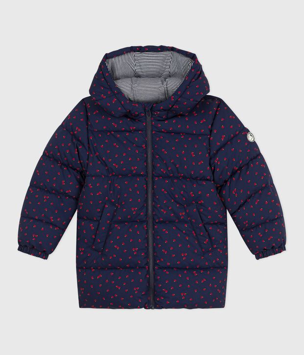 Lange Kinder-Winterjacke mit Muster blau/vielfarbig