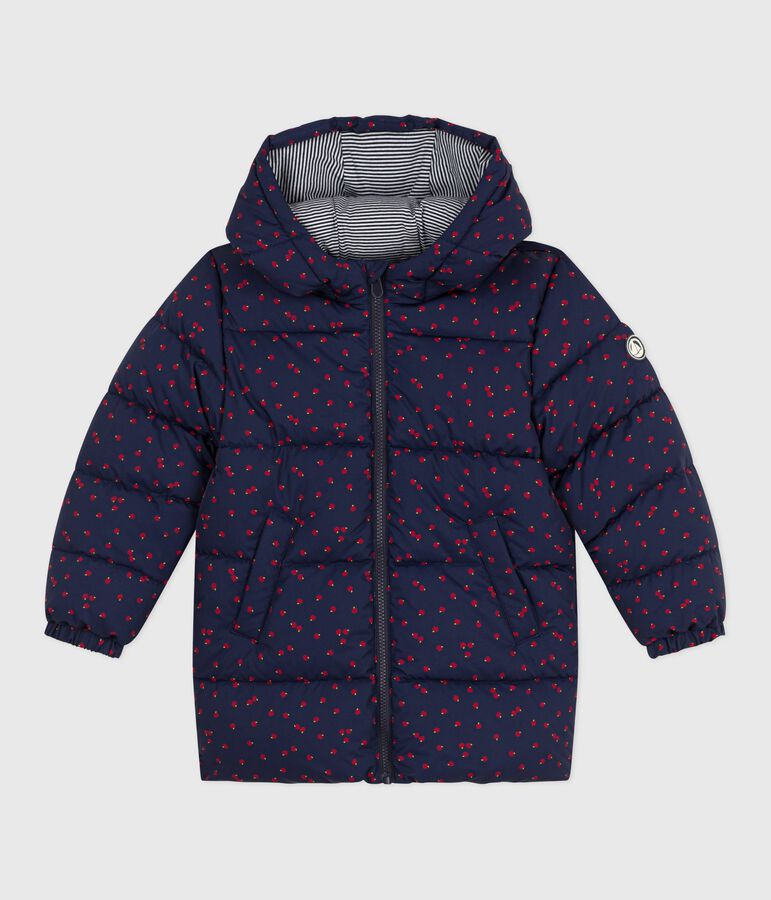 Lange Kinder-Winterjacke mit Muster blau/vielfarbig