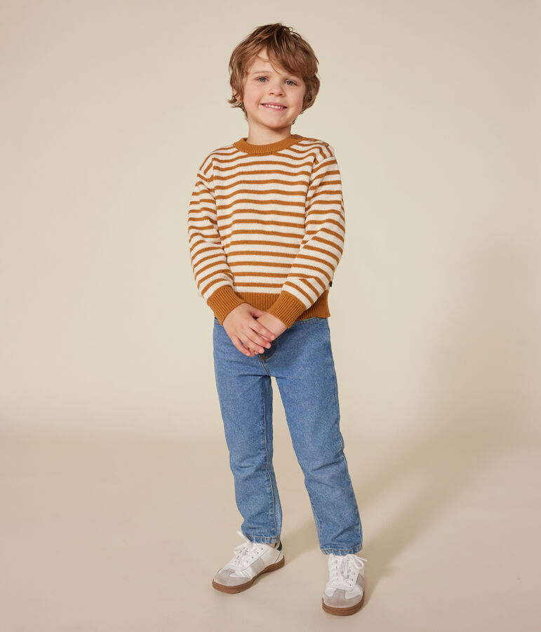 Kinder-Pullover aus Wolle und Baumwolle f&uuml;r Jungen naturfarben/braun