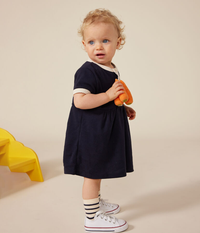 Kurz&auml;rmeliges Baby-Kleid aus Baumwolle blau SMOKING