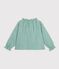 Lang&auml;rmelige Kinder-Bluse aus Baumwolle mit Kragen und Muster gr&uuml;n/weiss