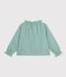 Lang&auml;rmelige Kinder-Bluse aus Baumwolle mit Kragen und Muster gr&uuml;n/weiss