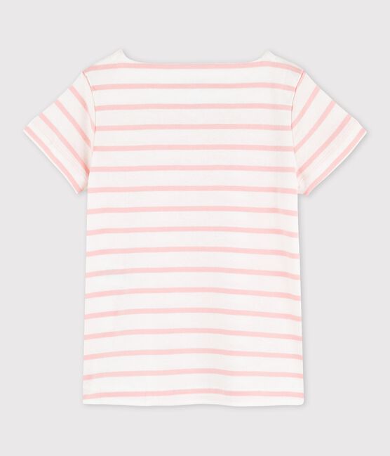 Kurzärmliges Kinder-T-Shirt aus Baumwolle für Mädchen weiss MARSHMALLOW/rosa MINOIS