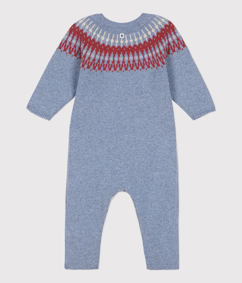 Langer Baby-Overall in Jacquardstrick aus einer Wolle-/Baumwollmischung blau/vielfarbig