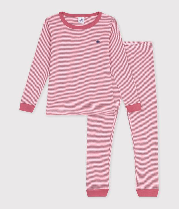 Eng anliegender Kinder-Pyjama aus Baumwolle mit Streifen rosa/weiss
