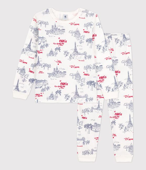 Kinderpyjama aus Baumwolle weiss MARSHMALLOW/weiss MULTICO
