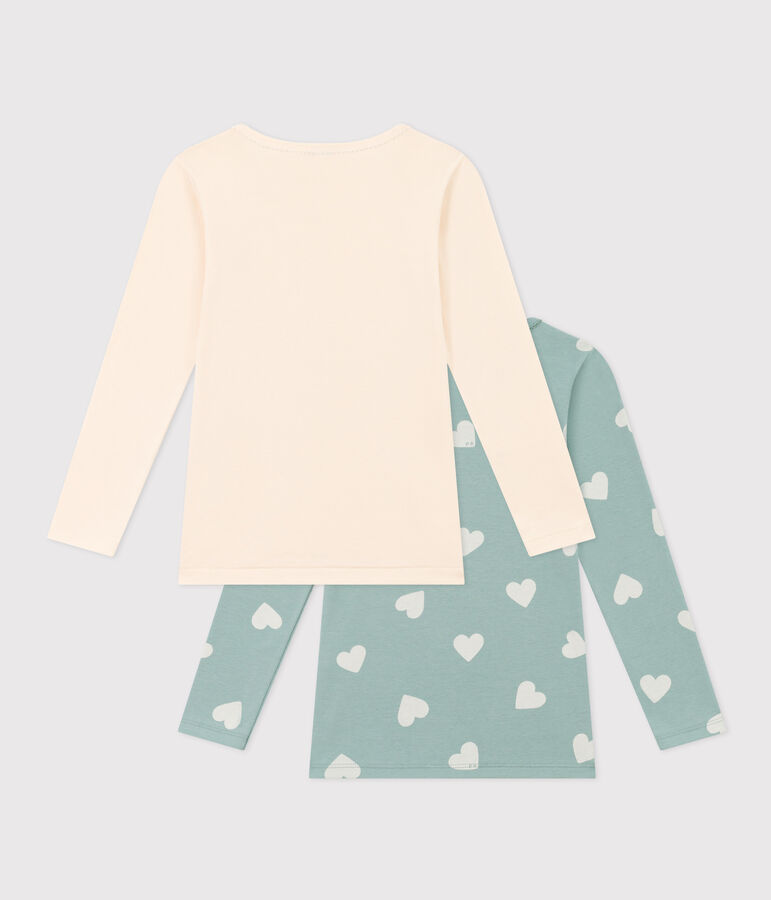 2er-Set lang&auml;rmelige T-Shirts aus Baumwolle mit Herzmotiv f&uuml;r M&auml;dchen vielfarbig