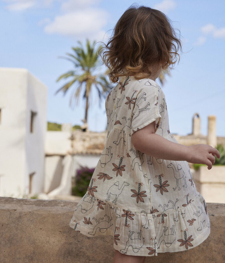 Kurz&auml;rmeliges bedrucktes Babykleid aus Baumwollgaze naturfarben/vielfarbig