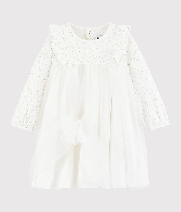 Lang&auml;rmeliges Baby-Kleid f&uuml;r M&auml;dchen weiss/grau