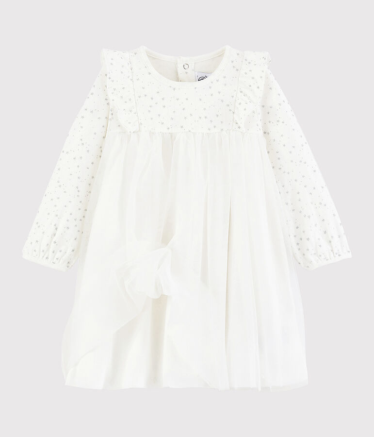 Lang&auml;rmeliges Baby-Kleid f&uuml;r M&auml;dchen weiss/grau