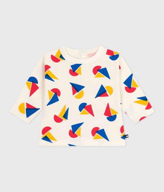 Langärmeliges Baby-T-Shirt aus Baumwolle mit Schiffchenmuster MILK/ MULTICO