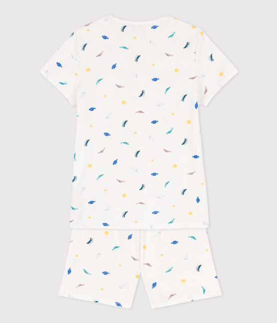 Kinder-Kurzpyjama aus Baumwolle mit Meerestier-Motiv für Mädchen weiss MARSHMALLOW/weiss MULTICO