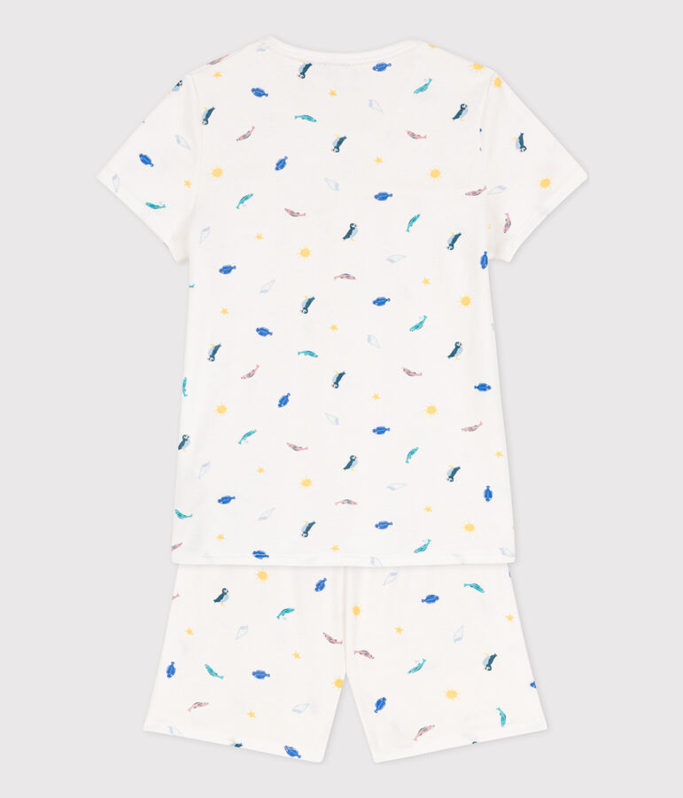 Kinder-Kurzpyjama aus Baumwolle mit Meerestier-Motiv f&uuml;r M&auml;dchen weiss/vielfarbig