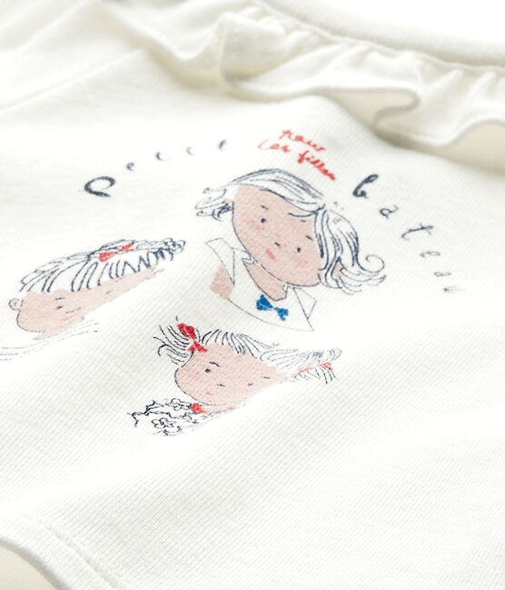 Baby-Mädchen-Kurzarmshirt weiss MARSHMALLOW/blau SMOKING