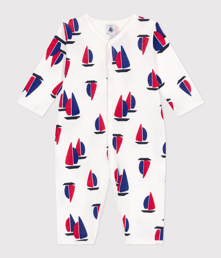 Strampler ohne F&uuml;&szlig;chen aus Baumwolle mit Schiff-Motiv weiss/vielfarbig