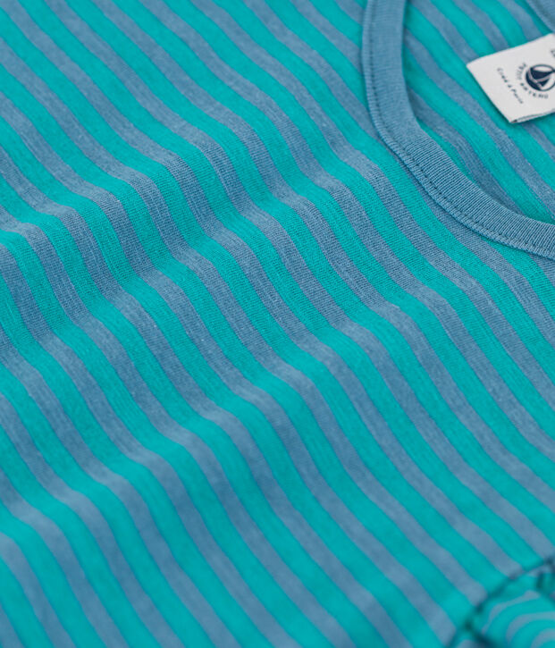 Gestreiftes Kinder-T-Shirt aus Baumwolle f&uuml;r M&auml;dchen blau/gr&uuml;n