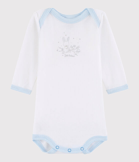 Langärmeliger Baby-Body Jungen weiss ECUME/blau JASMIN