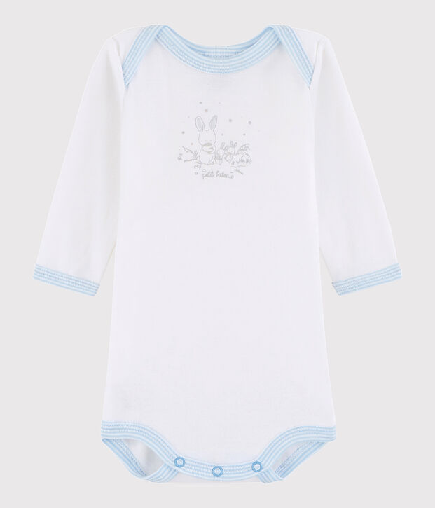 Lang&auml;rmeliger Baby-Body Jungen weiss/blau