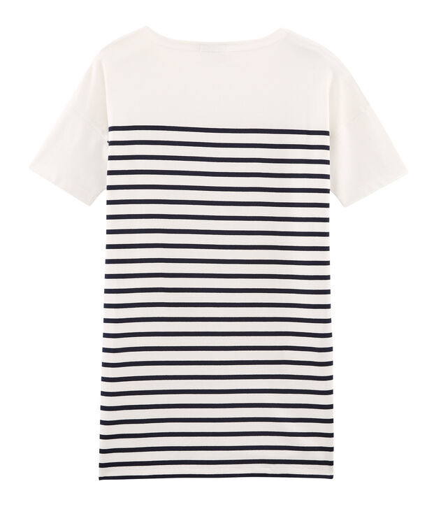 Kurz&auml;rmeliges kleid damen weiss/blau