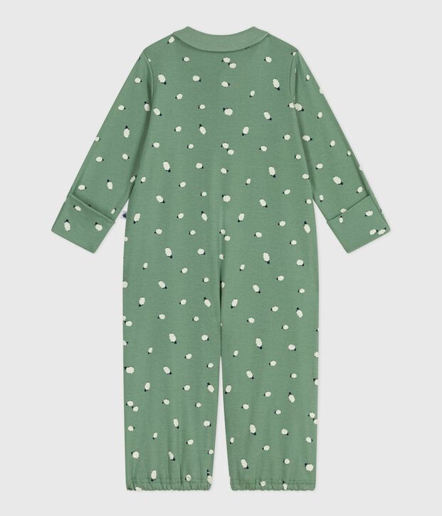 Baby Kombi-Overall mit Kragen aus bedruckter Baumwolle gr&uuml;n/vielfarbig