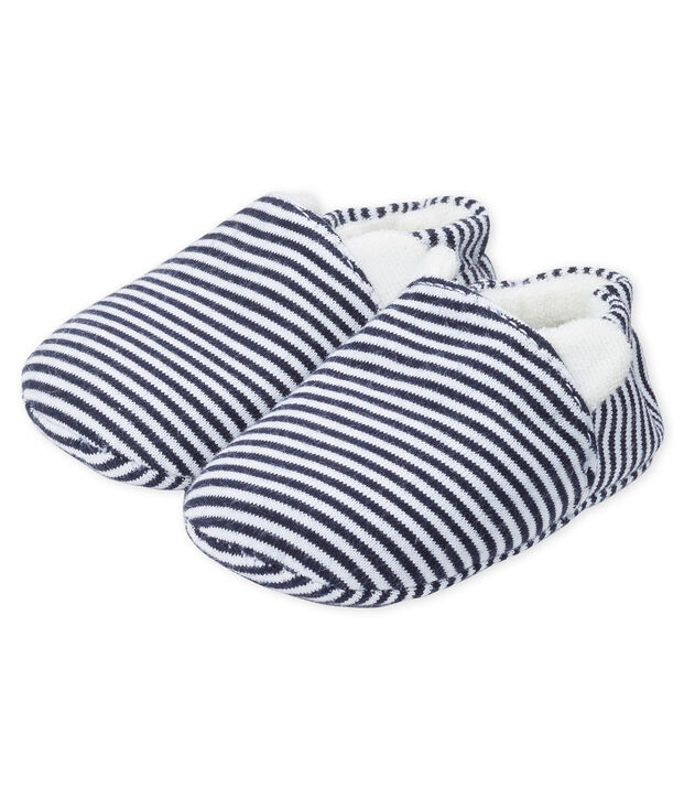 Babyschuhe aus Rippstrick blau/weiss