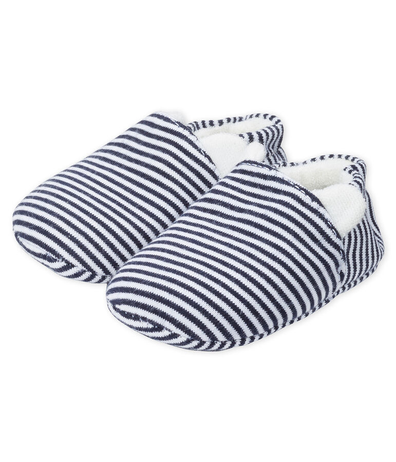 Babyschuhe aus Rippstrick blau/weiss