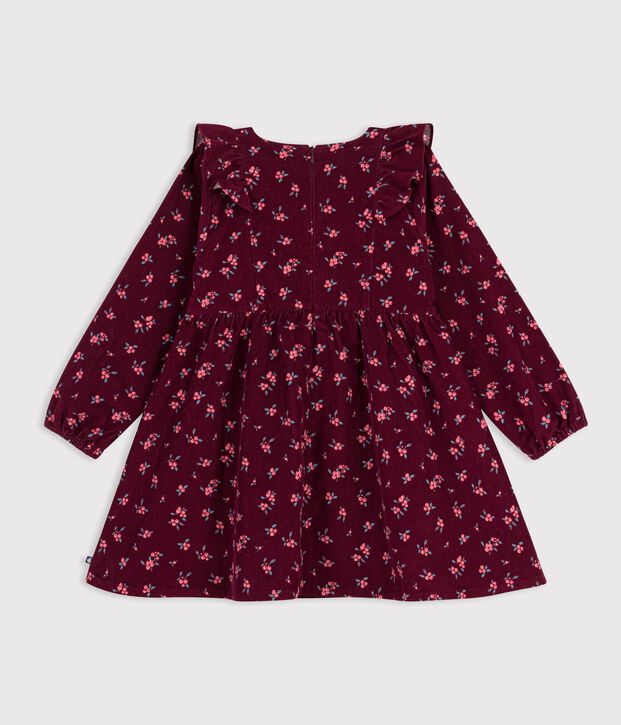 Lang&auml;rmeliges Kinder-Kleid aus gebl&uuml;mtem Fein-Cord rot/vielfarbig