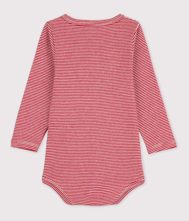 Lang&auml;rmeliger gestreifter Baby-Body aus Baumwolle mit Tunikaausschnitt rot/weiss