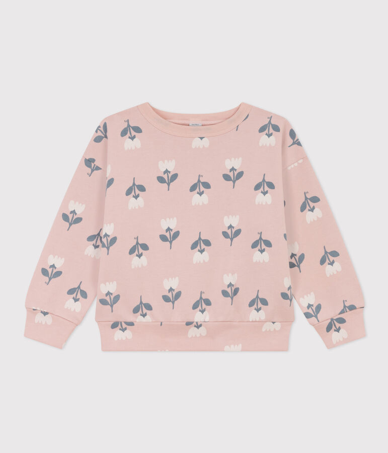 Kinder-Sweatshirt aus Molton f&uuml;r M&auml;dchen rosa SALINE/weiss MULTICO