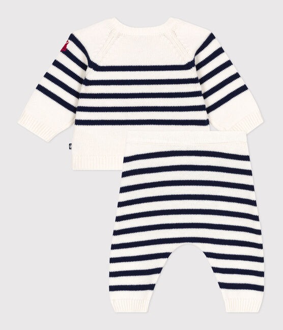 2-teiliges Baby-Set aus Wollstrick mit Matrosenstreifen blau MARSHMALLOW/ SOIR