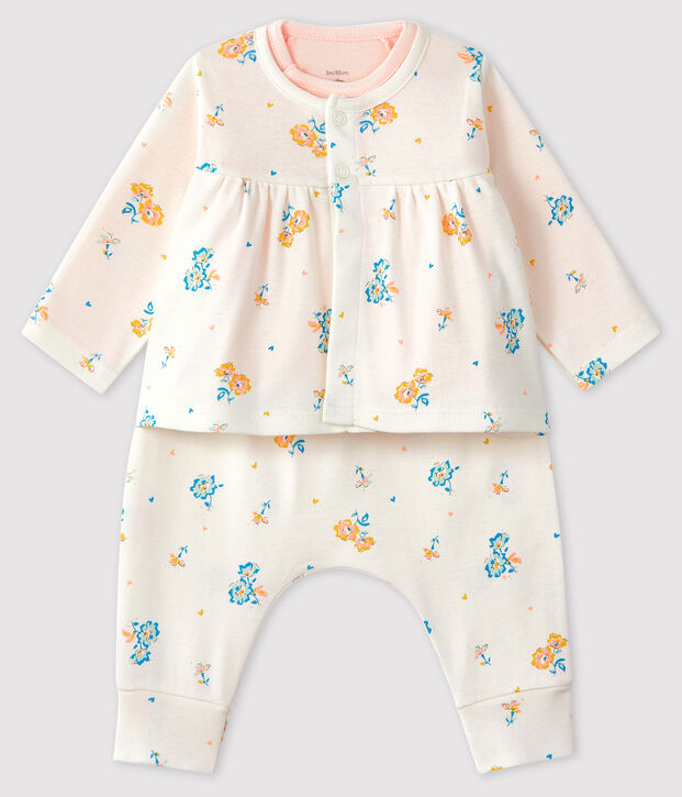 3-teiliges Baby-Set aus Rippstrick f&uuml;r M&auml;dchen weiss/vielfarbig