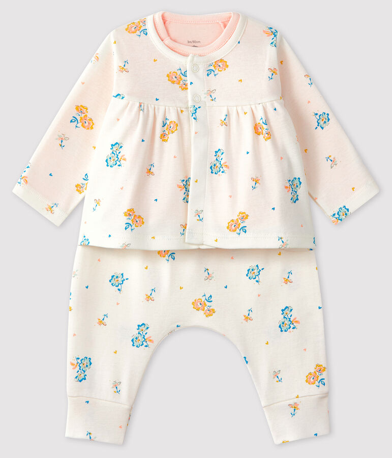 3-teiliges Baby-Set aus Rippstrick f&uuml;r M&auml;dchen weiss MARSHMALLOW/weiss MULTICO