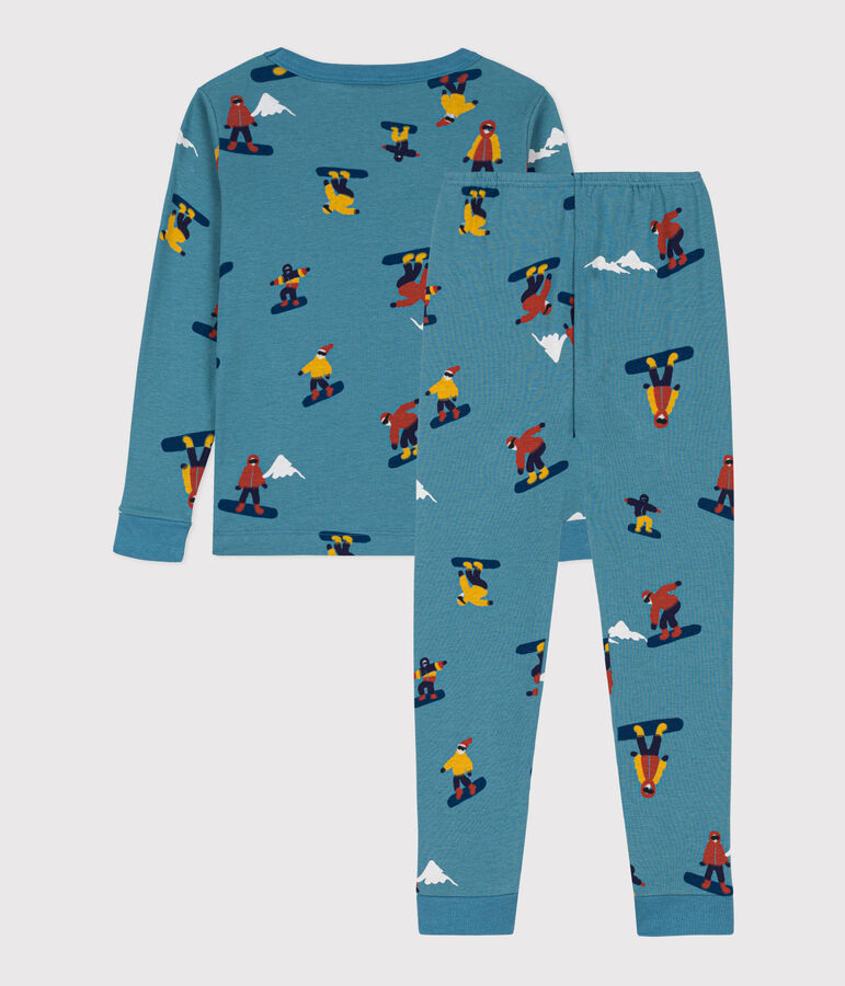 Kinderpyjama aus Baumwolle mit Snowboard-Motiv blau/vielfarbig