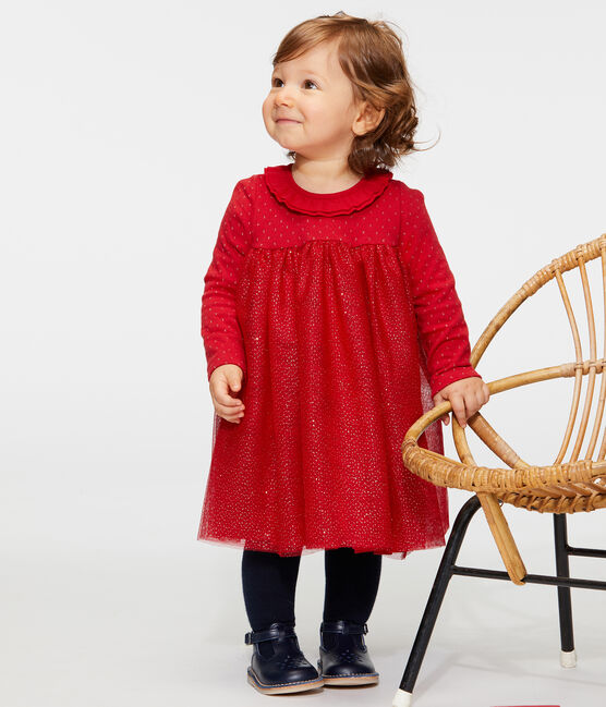 Langärmeliges Babykleid aus Materialmix für Mädchen rot TERKUIT/gelb OR