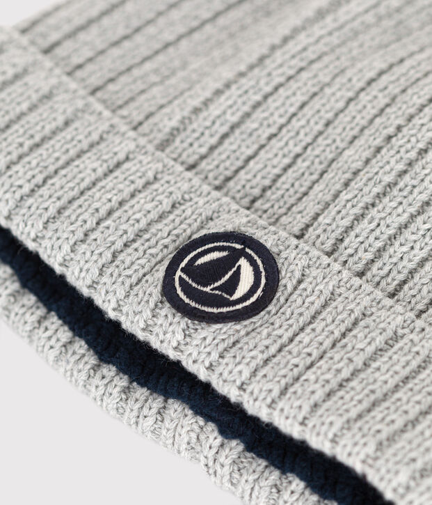 Baby-Strickm&uuml;tze mit Fleece-Futter grau