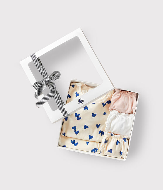 Geschenkset Pyjama und Slips aus Baumwolle mit blauem Herzmotiv.  variante 1