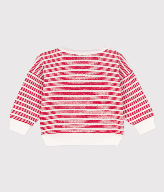 Baby-Sweatshirt aus gestreiftem Frottee weiss MARSHMALLOW/rot PEPS