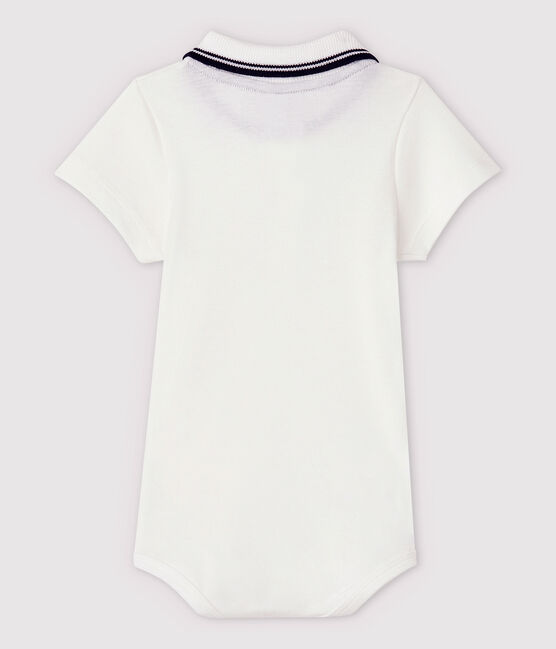 Kurzärmeliger Baby-Body aus Baumwolle mit Polokragen für Jungen weiss MARSHMALLOW