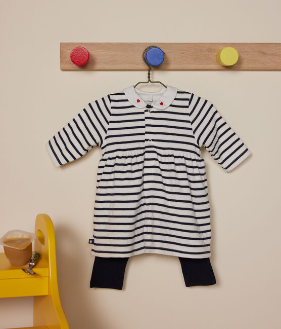 Baby-Kleid und Leggings aus Baumwolle weiss MARSHMALLOW/blau SMOKING