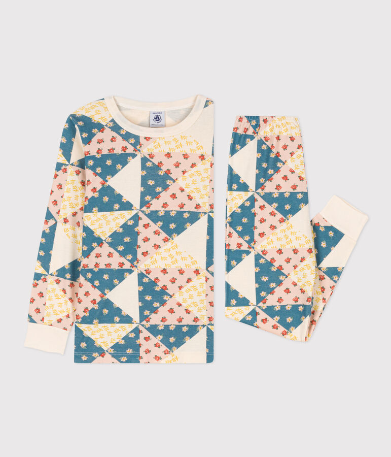 Kinderpyjama aus Baumwolle mit Patchworkmuster f&uuml;r M&auml;dchen weiss AVALANCHE/ MULTICO