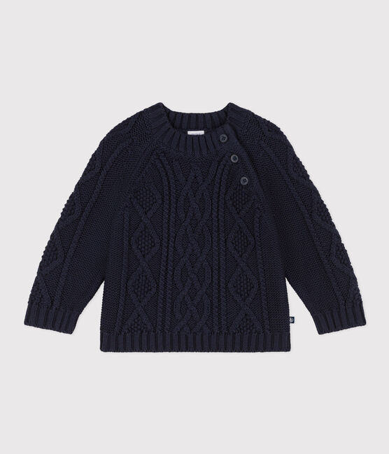 Baby-Strickpullover aus Baumwolle mit Zöpfen blau SMOKING