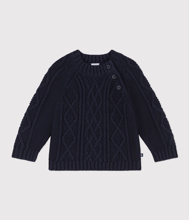 Baby-Strickpullover aus Baumwolle mit Z&ouml;pfen blau