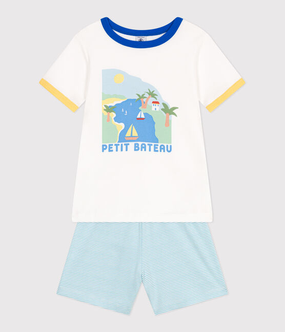 Kinder-Kurzpyjama aus Baumwolle weiss MARSHMALLOW/weiss MULTICO