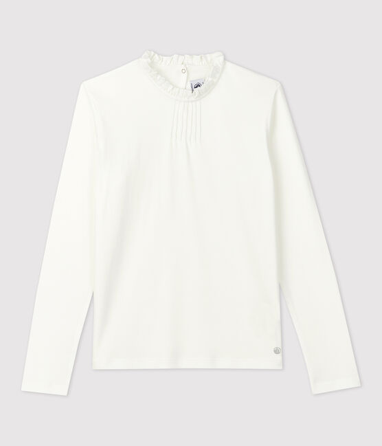 Langärmeliges Kinder-T-Shirt aus Baumwolle für Mädchen weiss MARSHMALLOW