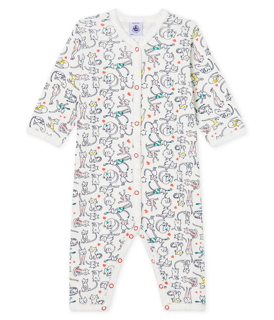 Baby-Strampler ohne Fuß aus Rippstrick für Mädchen weiss MARSHMALLOW/weiss MULTICO