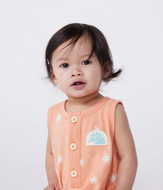 Ärmelloser Baby-Kurzoverall aus Baumwoll-Frottee mit Sonnenmuster orange ABRICOT/ MARSHMALLOW